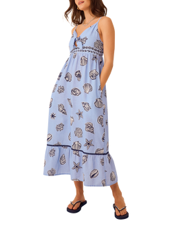 Accessorize Shell Print Dress, Blue, Blue