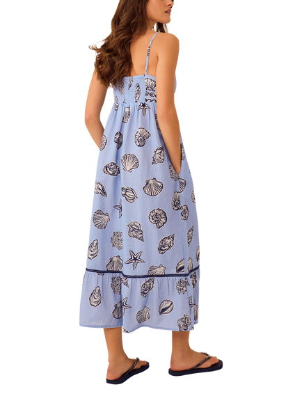 Accessorize Shell Print Dress, Blue - view 2, Blue