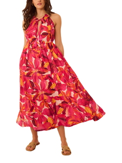 Accessorize Bright Floral Halterneck Midi Dress, Multi, Multi