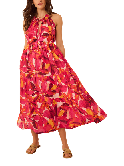 Accessorize Bright Floral Halterneck Midi Dress, Multi, Multi