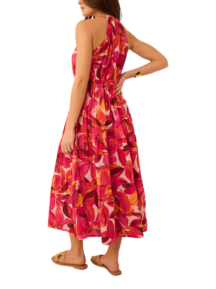 Accessorize Bright Floral Halterneck Midi Dress, Multi - view 2, Multi