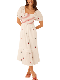 Accessorize Cherry Embroidery Midi Dress, White, White