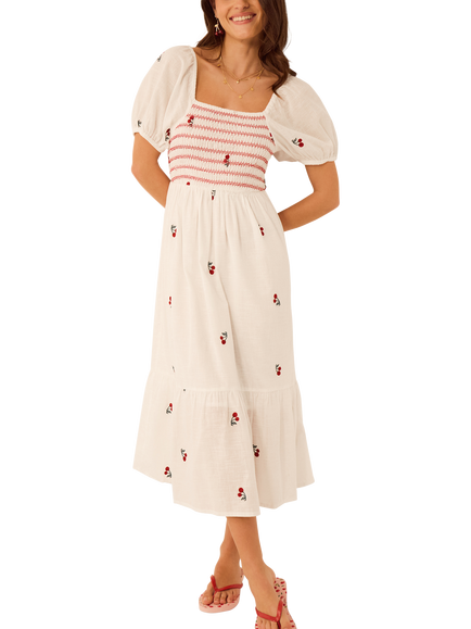 Accessorize Cherry Embroidery Midi Dress, White, White