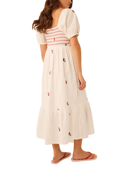 Accessorize Cherry Embroidery Midi Dress, White - view 2, White