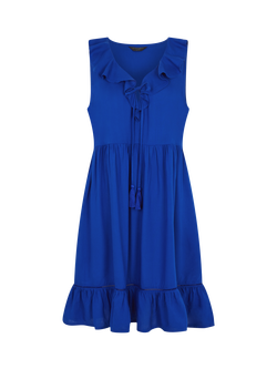 Accessorize Ruffle Neck Mini Dress, Cobalt, Cobalt