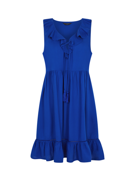 Accessorize Ruffle Neck Mini Dress, Cobalt, Cobalt