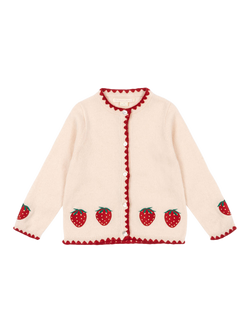 Konges Sløjd Collette Pure Wool Strawberry Embroidery Cardigan, Buttercream, Buttercream