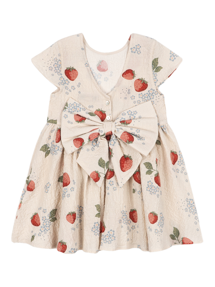 Konges Sløjd Kids' Ava Short Sleeve Strawberry Dress, Marmelade Sun - view 2, Marmelade Sun