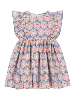 Konges Sløjd Kids' Kim Tea Print Frill Dress, Pink/Blue, Pink/Blue
