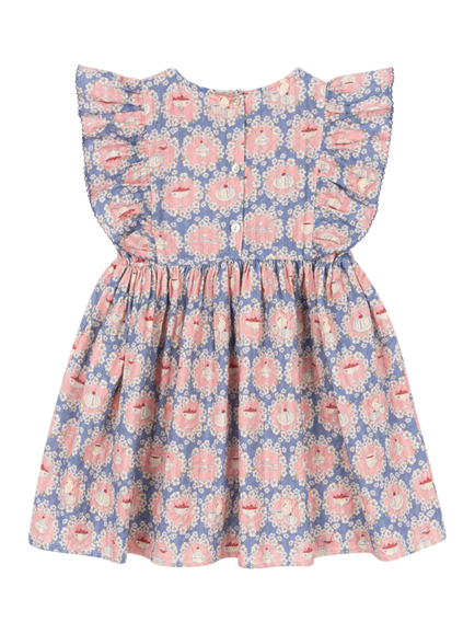 Konges Sløjd Kids' Kim Tea Print Frill Dress, Pink/Blue - view 2, Pink/Blue