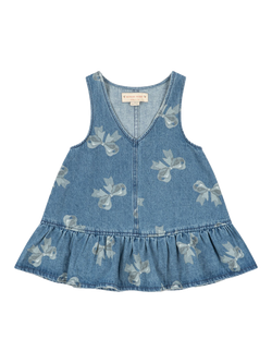 Konges Sløjd Kids' Magot Frill Denim Dress, Blue, Blue