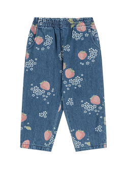 Konges Sløjd Kids' Magot Frill Waist Strawberry Print Denim Jeans, Blue/Multi, Blue/Multi