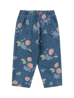 Konges Sløjd Kids' Magot Frill Waist Strawberry Print Denim Jeans, Blue/Multi - view 2, Blue/Multi