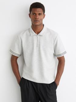 Reiss Bruno Half Zip Tape Cuff Polo Shirt, Grey, Grey