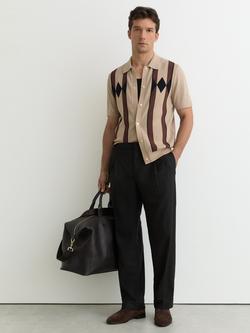 Reiss Axis Argyle Knitted Button Down Jumper, Camel, Camel