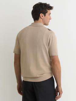 Reiss Axis Argyle Knitted Button Down Jumper, Camel - view 2, Camel