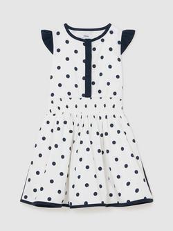 Reiss Kids' Clarence Cap Sleeve Polka Dot Dress, Navy/White, Navy/White