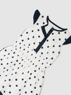 Reiss Kids' Clarence Cap Sleeve Polka Dot Dress, Navy/White - view 2, Navy/White