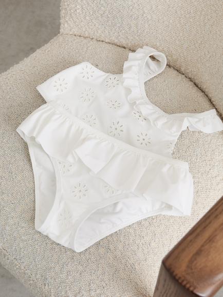 Reiss Kids' Maxine Broderie Peplum Bikini, White - view 2, White
