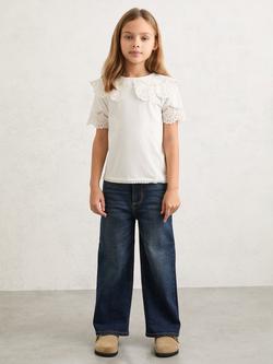Reiss Kids' Alessia Broderie Anglaise Top, Ivory, Ivory