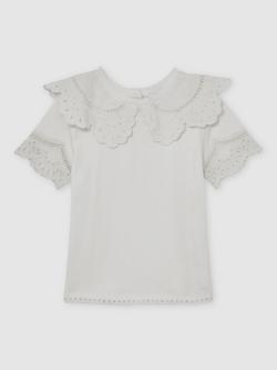 Reiss Kids' Alessia Broderie Anglaise Top, Ivory - view 2, Ivory