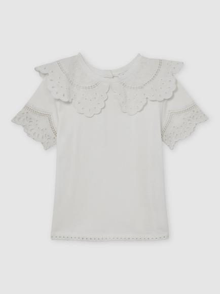 Reiss Kids' Alessia Broderie Anglaise Top, Ivory - view 2, Ivory