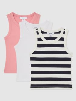 Reiss Kids' Violet Sleeveless Vest Top, Pack of 3, Multi, Multi