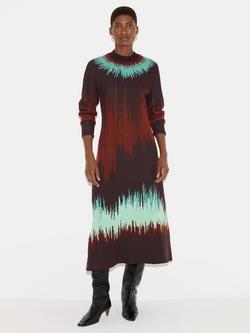 Jigsaw Tie Dye Jacquard Midi Dress, Brown, Brown
