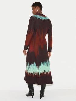 Jigsaw Tie Dye Jacquard Midi Dress, Brown - view 2, Brown