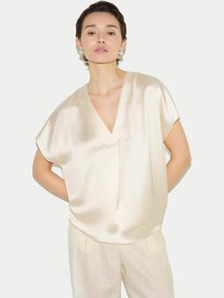 Jigsaw Pleat Front Satin Top, Cream, Cream