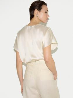 Jigsaw Pleat Front Satin Top, Cream - view 2, Cream