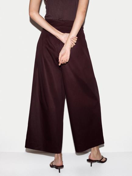 Jigsaw Wide Leg Cotton Poplin Trousers, Purple - view 2, Purple