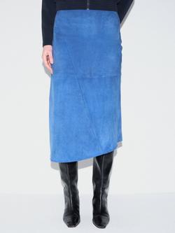 Jigsaw Pure Suede Asymmetric Midi Skirt, Blue, Blue