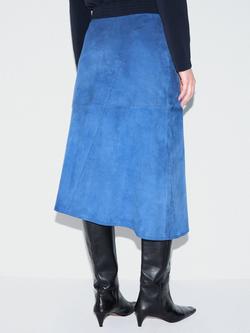 Jigsaw Pure Suede Asymmetric Midi Skirt, Blue - view 2, Blue