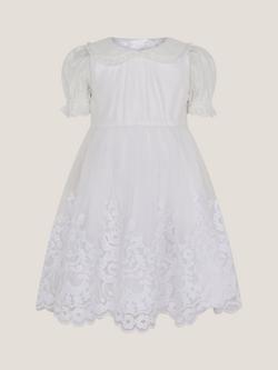 Monsoon Baby Athena Embroidered Puff Sleeve Dress, White, White