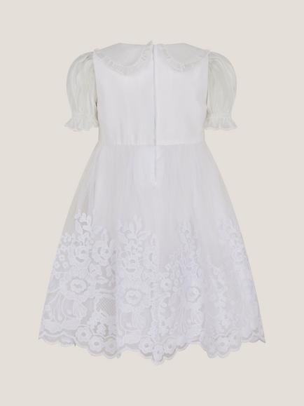 Monsoon Baby Athena Embroidered Puff Sleeve Dress, White - view 2, White