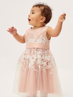 Monsoon Baby Felicity Floral  Dress, Sage, Pale Pink