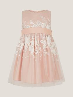 Monsoon Baby Felicity Floral  Dress, Sage - view 2, Pale Pink