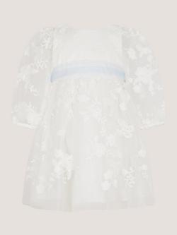 Monsoon Baby Beatrice Embroidered Long Sleeve Dress, White, White