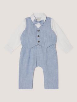 Monsoon Baby Arlo Occasion Romper, Blue