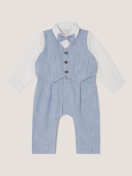 Monsoon Baby Arlo Occasion Romper, Blue