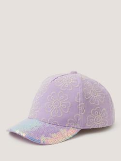 Monsoon Kids' Floral Embroidered Sequin Cap, Lilac, Lilac