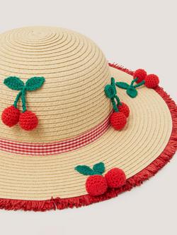 Monsoon Kids' Cherry Straw Sun Hat, Natural - view 2, Natural