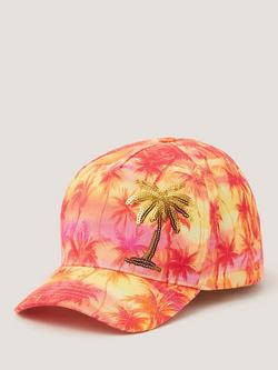 Monsoon Kids' Sequin Palm Sunset Baseball Cap, Pink/Orange, Pink/Orange