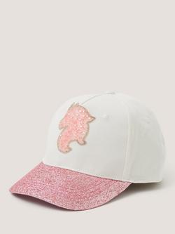 Monsoon Kids' Unicorn Glitter Baseball Cap, White/Pink, White/Pink