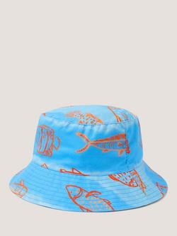 Monsoon Kids' Fish Print Bucket Hat, Blue/Orange, Blue/Orange