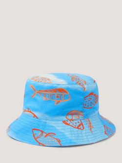 Monsoon Kids' Fish Print Bucket Hat, Blue/Orange - view 2, Blue/Orange