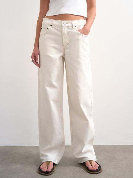 Topshop Cinch Detail Low Rise Baggy Fit Denim Jeans, White, White