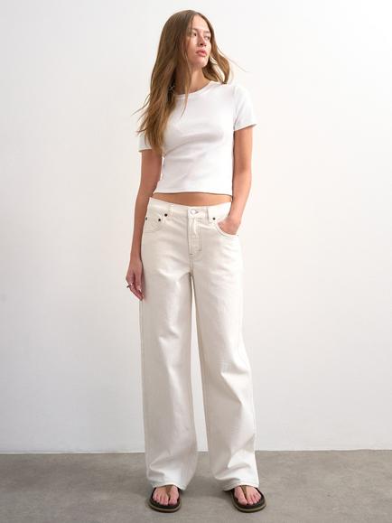 Topshop Cinch Detail Low Rise Baggy Fit Denim Jeans, White - view 2, White