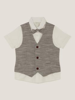 Monsoon Kids' Greyson Waistcoat and Shirt Set, Grey/White, Grey/White